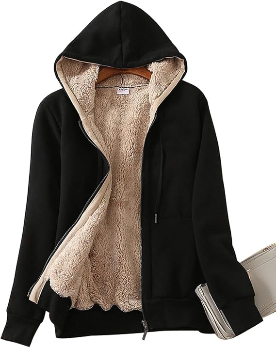 Women’s Sherpa-Lined Full-Zip Hoodie Jacket for Winter