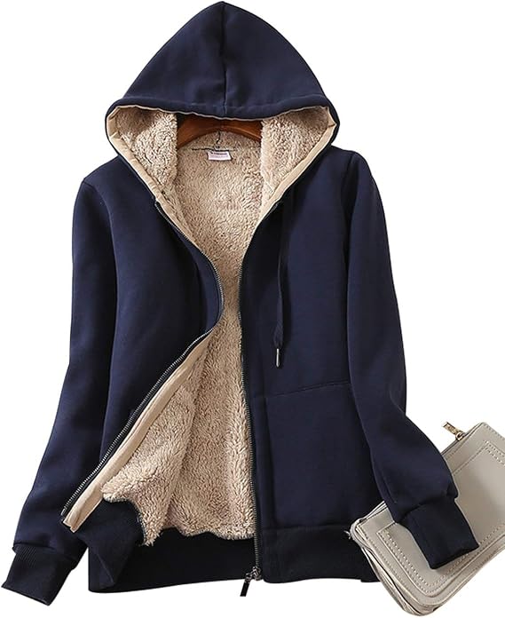 Women’s Sherpa-Lined Full-Zip Hoodie Jacket for Winter