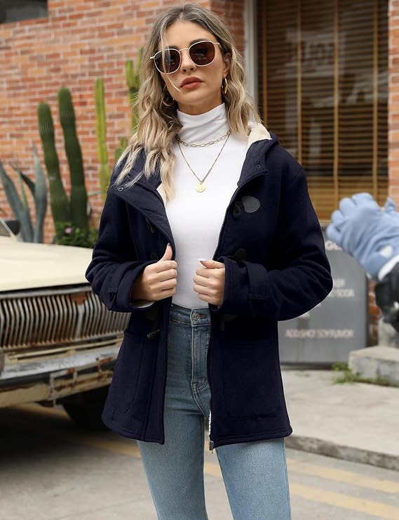 Women’s Sherpa-Lined Duffle Toggle Coat with Hood