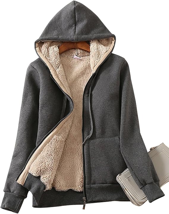Women’s Sherpa-Lined Full-Zip Hoodie Jacket for Winter
