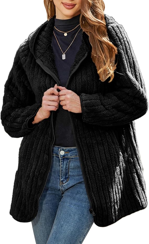 Women’s Hooded Sherpa Fleece Jacket – Sizes S to 5XL