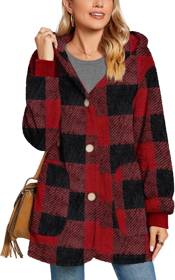 Women’s Fuzzy Hooded Fleece Jacket with Pockets