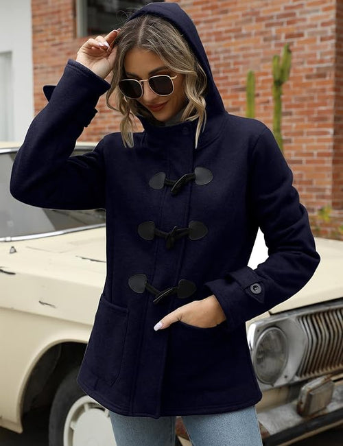 Women’s Sherpa-Lined Duffle Toggle Coat with Hood