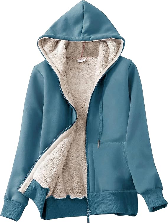 Women’s Sherpa-Lined Full-Zip Hoodie Jacket for Winter