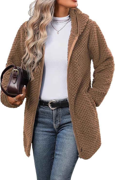 Women’s Hooded Sherpa Fleece Jacket – Sizes S to 5XL