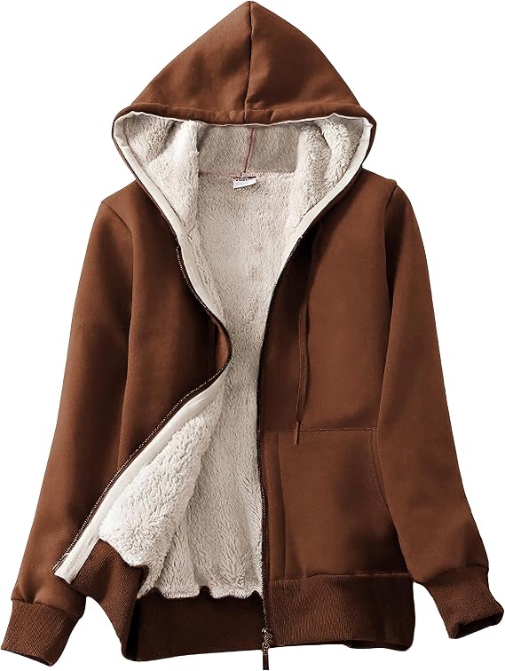 Women’s Sherpa-Lined Full-Zip Hoodie Jacket for Winter