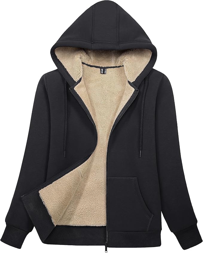 Women’s Sherpa-Lined Zip-Up Hoodie Jacket for Winter