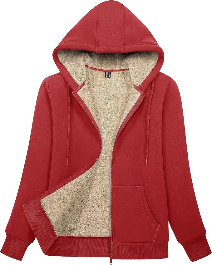 Women’s Sherpa-Lined Zip-Up Hoodie Jacket for Winter